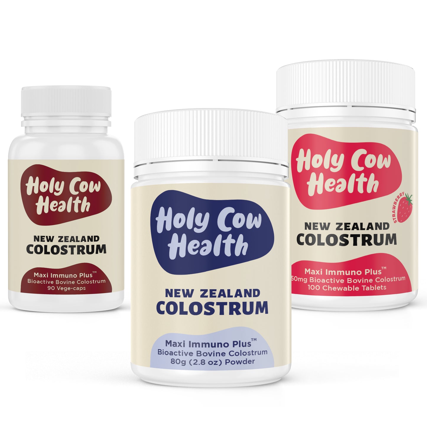 Colostrum Powder, Capsules and Strawberry Chewables Health Pack