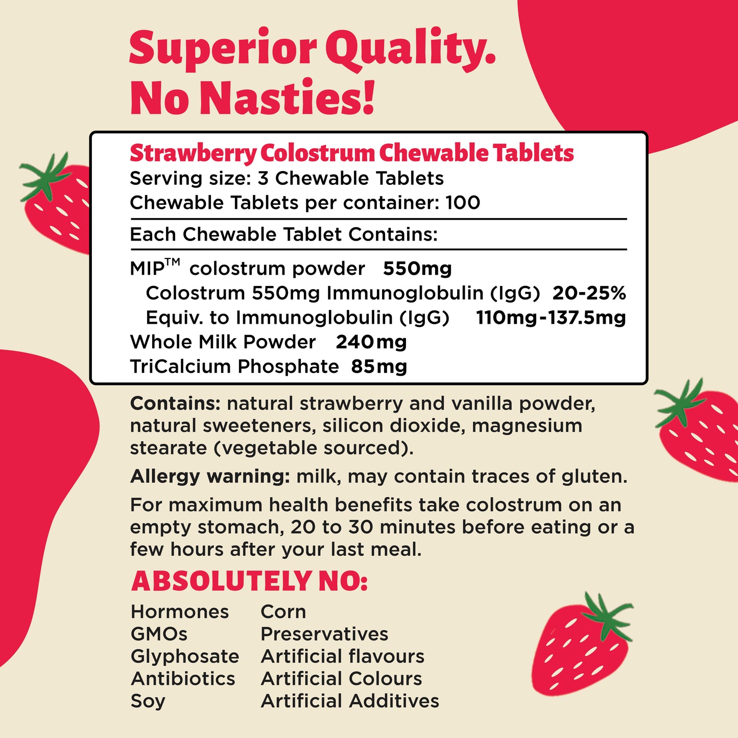 Colostrum Powder, Capsules and Strawberry Chewables Health Pack